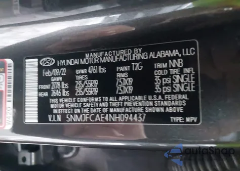 2022 Hyundai Tucson Sel z USA, uszkodzony, nr VIN 5NMJFCAE4NH094437